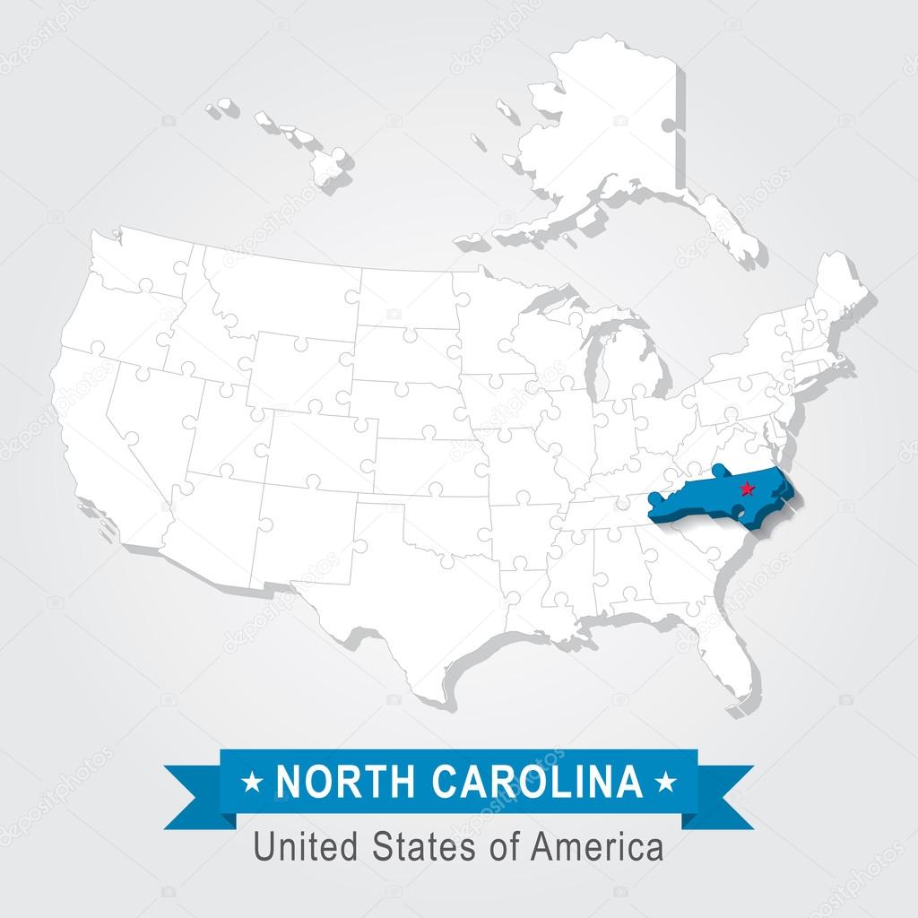 North Carolina state. USA administrative map. North America puzzle.