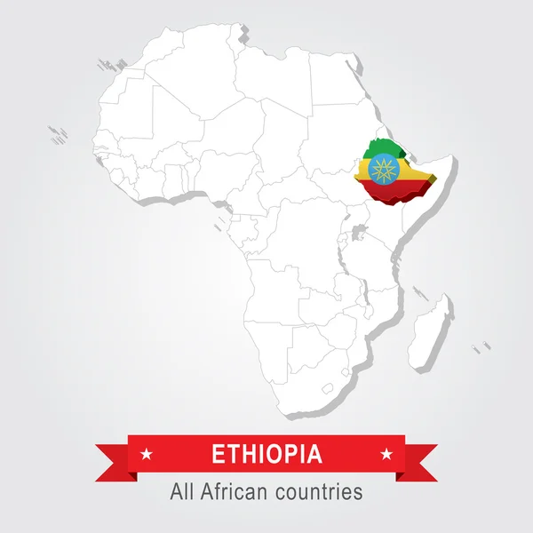 エチオピア。アフリカのすべての国。国旗のバージョン. — ストックベクタ