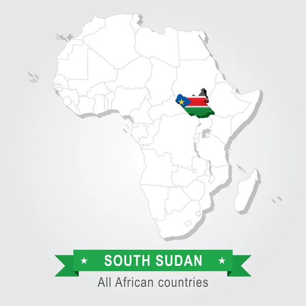 Güney Sudan. Afrika'nın bütün ülkeler. Bayrak sürümü. — Stok Vektör