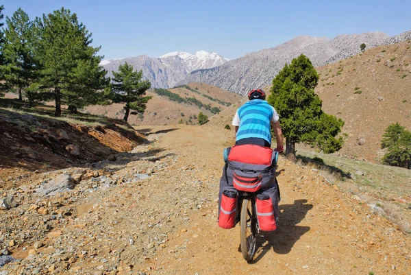 Bisikletçi dağ Türkiye'de yılan gibi sürme