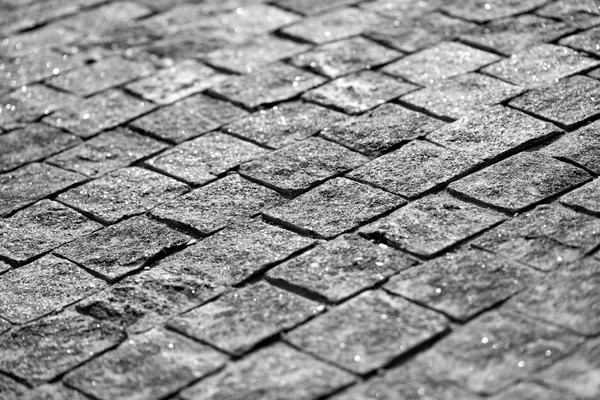 Pavimento Pedras Estrada Textura preto e branco — Fotografia de Stock