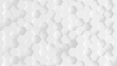 Soyut geometrik arkaplan. Altıgen elementlerin gölgeli beyaz şekilleri. Altıgen 3D görüntüleme arkaplanı. Çokgen nesneler tekrarlanıyor. Dekoratif duvar kağıdı oluşturma.