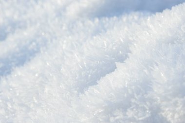 İstiflenmiş arkaplan dokusu. Taze buz ve kar zemini, kar taneleri ve tepecikleriyle. Mevsimlik duvar kâğıdı. Donmuş su geometrik şekiller ve şekiller. Soğuk hava atmosferik yağış.