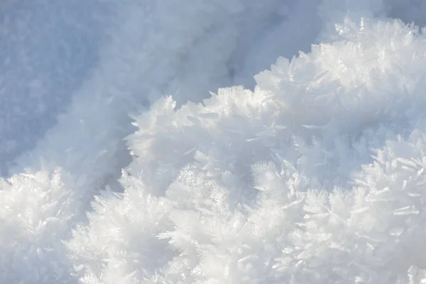 Hoarfrost Sfondo Texture Ghiaccio Fresco Neve Sfondo Invernale Con Fiocchi — Foto Stock