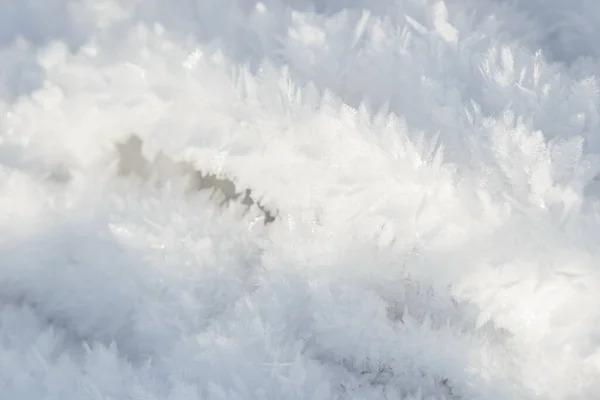 Hoarfrost Sfondo Texture Ghiaccio Fresco Neve Sfondo Invernale Con Fiocchi — Foto Stock