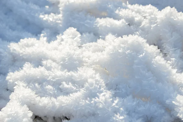 Hoarfrost Sfondo Texture Ghiaccio Fresco Neve Sfondo Invernale Con Fiocchi — Foto Stock