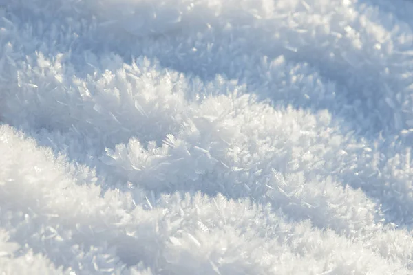 Hoarfrost Pozadí Textury Čerstvý Led Sníh Zimní Pozadí Sněhové Vločky — Stock fotografie