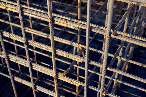 Metal rusty reinforcement bars. Reinforcing steel bars for building armature