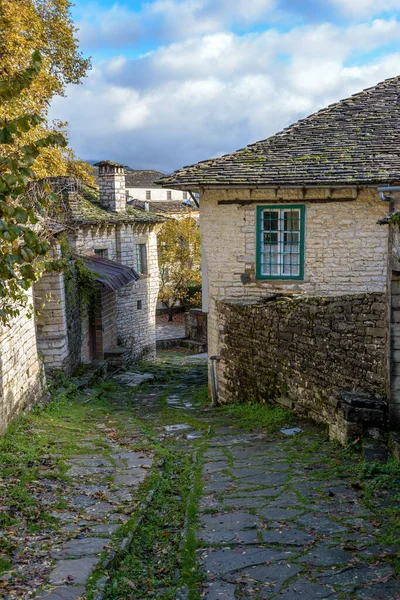 Picturesque Village Dilofo Fall Season Its Architectural Traditional Old Stone — Stock Photo, Image