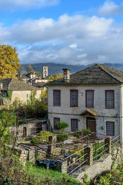 Picturesque Village Dilofo Fall Season Its Architectural Traditional Old Stone — Stock Photo, Image