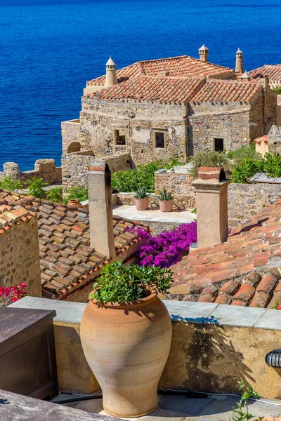 Vista Castelo Medieval Monemvasia Lakonia Peloponeso Grécia — Fotografia de Stock