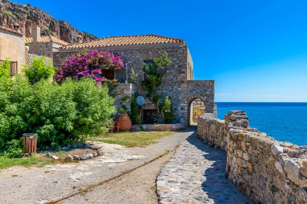 Vista Castelo Medieval Monemvasia Lakonia Peloponeso Grécia — Fotografia de Stock