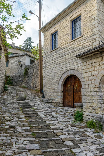 Arquitetura Tradicional Com Ruas Estreitas Edifícios Pedra Vitsa Aldeia Central — Fotografia de Stock