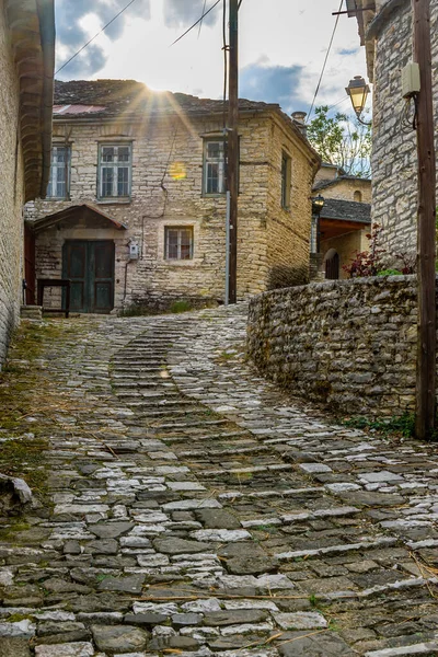 Traditional Architecture Narrow Street Stone Buildings Vitsa Village Central Zagori — Stock Photo, Image