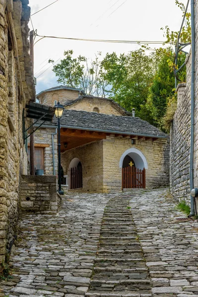 Arquitetura Tradicional Com Ruas Estreitas Edifícios Pedra Vitsa Aldeia Central — Fotografia de Stock