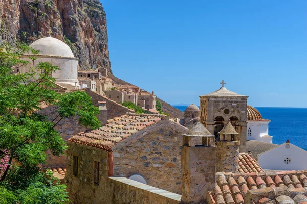 Uitzicht Het Middeleeuwse Kasteel Van Monemvasia Lakonia Peloponnesos Griekenland — Stockfoto