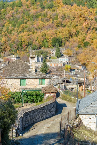 Epirus Zagori Yunanistan Pitoresk Köyü Papigo Sonbahar Mevsiminde Bir Taş — Stok fotoğraf