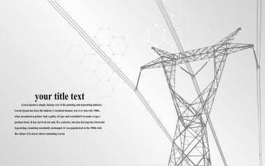 Vektör İllüstrasyonu. Yüksek Voltaj Kuleleri Elektrik İletimi. Satırlar Metne Elektrik Tedarik Ediyor. Pylon, direk ağı, simge. Semboller, sunum ve reklam. planlama Takımı.