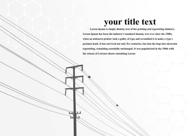 Vektör İllüstrasyonu. Yüksek Voltaj Kuleleri Elektrik İletimi. Satırlar Metne Elektrik Tedarik Ediyor. Pylon, direk ağı, simge. Semboller, sunum ve reklam. planlama Takımı.