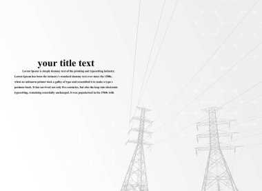 Vektör İllüstrasyonu. Yüksek Voltaj Kuleleri Elektrik İletimi. Satırlar Metne Elektrik Tedarik Ediyor. Pylon, direk ağı, simge. Semboller, sunum ve reklam. planlama Takımı.