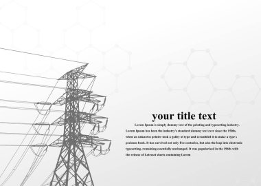 Vektör İllüstrasyonu. Yüksek Voltaj Kuleleri Elektrik İletimi. Satırlar Metne Elektrik Tedarik Ediyor. Pylon, direk ağı, simge. Semboller, sunum ve reklam. planlama Takımı.