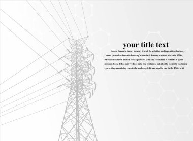 Vektör İllüstrasyonu. Yüksek Voltaj Kuleleri Elektrik İletimi. Satırlar Metne Elektrik Tedarik Ediyor. Pylon, direk ağı, simge. Semboller, sunum ve reklam. planlama Takımı.