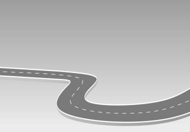 Geleceğe giden yol yolculuğu. Asfalt caddesi beyaz arka planda izole edilmiş. Semboller bitiş noktasının hedefine giden yol. Yol, reklam ve sunum için uygun başarılı iş planlaması anlamına gelir