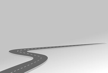 Geleceğe giden yol yolculuğu. Asfalt caddesi beyaz arka planda izole edilmiş. Semboller bitiş noktasının hedefine giden yol. Yol, reklam ve sunum için uygun başarılı iş planlaması anlamına gelir