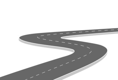 Geleceğe giden yol yolculuğu. Asfalt caddesi beyaz arka planda izole edilmiş. Semboller bitiş noktasının hedefine giden yol. Yol, reklam ve sunum için uygun başarılı iş planlaması anlamına gelir