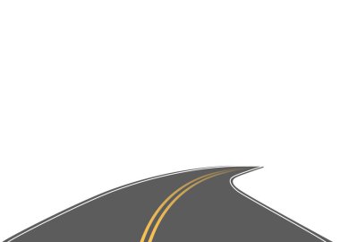 Geleceğe giden yol yolculuğu. Asfalt caddesi beyaz arka planda izole edilmiş. Semboller bitiş noktasının hedefine giden yol. Yol, reklam ve sunum için uygun başarılı iş planlaması anlamına gelir