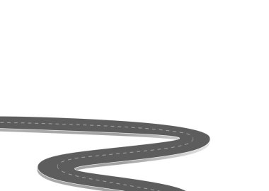 Geleceğe giden yol yolculuğu. Asfalt caddesi beyaz arka planda izole edilmiş. Semboller bitiş noktasının hedefine giden yol. Yol, reklam ve sunum için uygun başarılı iş planlaması anlamına gelir