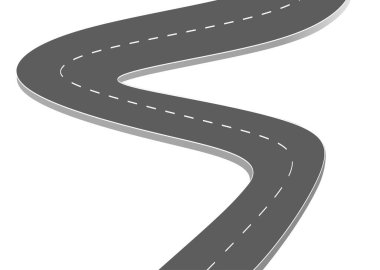 Geleceğe giden yol yolculuğu. Asfalt caddesi beyaz arka planda izole edilmiş. Semboller bitiş noktasının hedefine giden yol. Yol, reklam ve sunum için uygun başarılı iş planlaması anlamına gelir