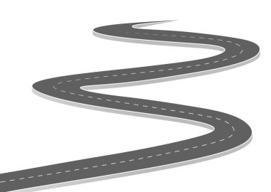 Geleceğe giden yol yolculuğu. Asfalt caddesi beyaz arka planda izole edilmiş. Semboller bitiş noktasının hedefine giden yol. Yol, reklam ve sunum için uygun başarılı iş planlaması anlamına gelir