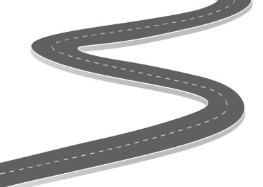 Geleceğe giden yol yolculuğu. Asfalt caddesi beyaz arka planda izole edilmiş. Semboller bitiş noktasının hedefine giden yol. Yol, reklam ve sunum için uygun başarılı iş planlaması anlamına gelir