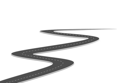 Geleceğe giden yol yolculuğu. Asfalt caddesi beyaz arka planda izole edilmiş. Semboller bitiş noktasının hedefine giden yol. Yol, reklam ve sunum için uygun başarılı iş planlaması anlamına gelir