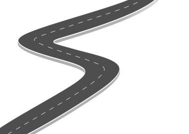 Geleceğe giden yol yolculuğu. Asfalt caddesi beyaz arka planda izole edilmiş. Semboller bitiş noktasının hedefine giden yol. Yol, reklam ve sunum için uygun başarılı iş planlaması anlamına gelir
