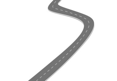 Geleceğe giden yol yolculuğu. Asfalt caddesi beyaz arka planda izole edilmiş. Semboller bitiş noktasının hedefine giden yol. Yol, reklam ve sunum için uygun başarılı iş planlaması anlamına gelir