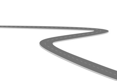 Geleceğe giden yol yolculuğu. Asfalt caddesi beyaz arka planda izole edilmiş. Semboller bitiş noktasının hedefine giden yol. Yol, reklam ve sunum için uygun başarılı iş planlaması anlamına gelir