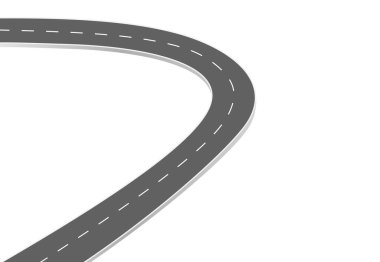 Geleceğe giden yol yolculuğu. Asfalt caddesi beyaz arka planda izole edilmiş. Semboller bitiş noktasının hedefine giden yol. Yol, reklam ve sunum için uygun başarılı iş planlaması anlamına gelir