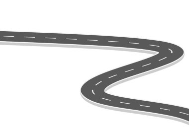 Geleceğe giden yol yolculuğu. Asfalt caddesi beyaz arka planda izole edilmiş. Semboller bitiş noktasının hedefine giden yol. Yol, reklam ve sunum için uygun başarılı iş planlaması anlamına gelir