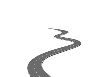 Geleceğe giden yol yolculuğu. Asfalt caddesi beyaz arka planda izole edilmiş. Semboller bitiş noktasının hedefine giden yol. Yol, reklam ve sunum için uygun başarılı iş planlaması anlamına gelir