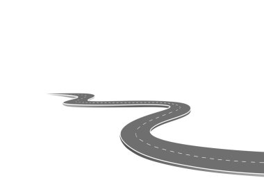 Geleceğe giden yol yolculuğu. Asfalt caddesi beyaz arka planda izole edilmiş. Semboller bitiş noktasının hedefine giden yol. Yol, reklam ve sunum için uygun başarılı iş planlaması anlamına gelir