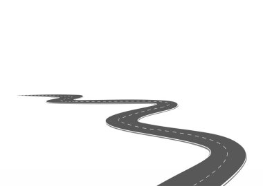 Geleceğe giden yol yolculuğu. Asfalt caddesi beyaz arka planda izole edilmiş. Semboller bitiş noktasının hedefine giden yol. Yol, reklam ve sunum için uygun başarılı iş planlaması anlamına gelir