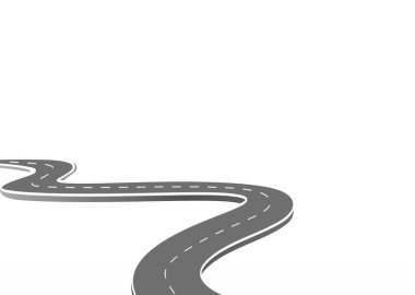 Geleceğe giden yol yolculuğu. Asfalt caddesi beyaz arka planda izole edilmiş. Semboller bitiş noktasının hedefine giden yol. Yol, reklam ve sunum için uygun başarılı iş planlaması anlamına gelir