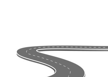 Geleceğe giden yol yolculuğu. Asfalt caddesi beyaz arka planda izole edilmiş. Semboller bitiş noktasının hedefine giden yol. Yol, reklam ve sunum için uygun başarılı iş planlaması anlamına gelir