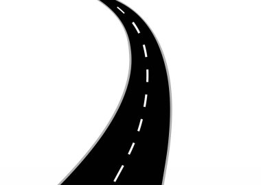 Geleceğe giden yol yolculuğu. Asfalt caddesi beyaz arka planda izole edilmiş. Semboller bitiş noktasının hedefine giden yol. Yol, reklam ve sunum için uygun başarılı iş planlaması anlamına gelir