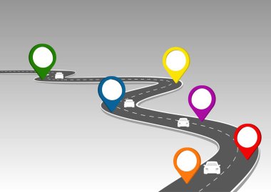 Geleceğe giden yol yolculuğu. Asfalt caddesi beyaz arka planda izole edilmiş. Semboller bitiş noktasının hedefine giden yol. Yol, reklam ve sunum için uygun başarılı iş planlaması anlamına gelir