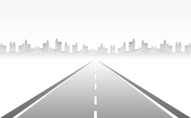 Geleceğe giden yol yolculuğu. Asfalt caddesi beyaz arka planda izole edilmiş. Semboller bitiş noktasının hedefine giden yol. Yol, reklam ve sunum için uygun başarılı iş planlaması anlamına gelir