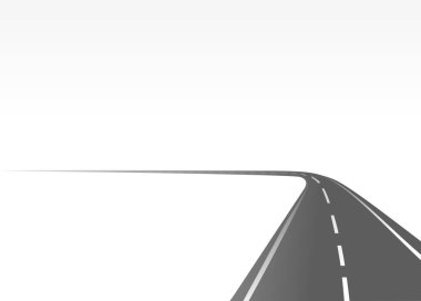 Geleceğe giden yol yolculuğu. Asfalt caddesi beyaz arka planda izole edilmiş. Semboller bitiş noktasının hedefine giden yol. Yol, reklam ve sunum için uygun başarılı iş planlaması anlamına gelir