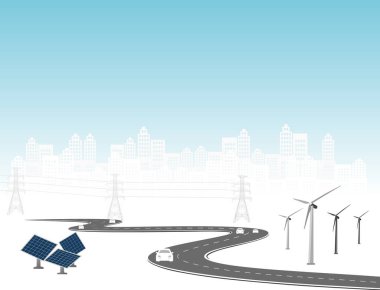 Elektrik üretim sistemi, rüzgar, güneş, su enerjisi gibi doğadan yenilenebilir temiz enerji elektrik üretimi için kullanılabilir. İşletmelerin bayraklı bilgi zaman çizelgesi vektör şablonu